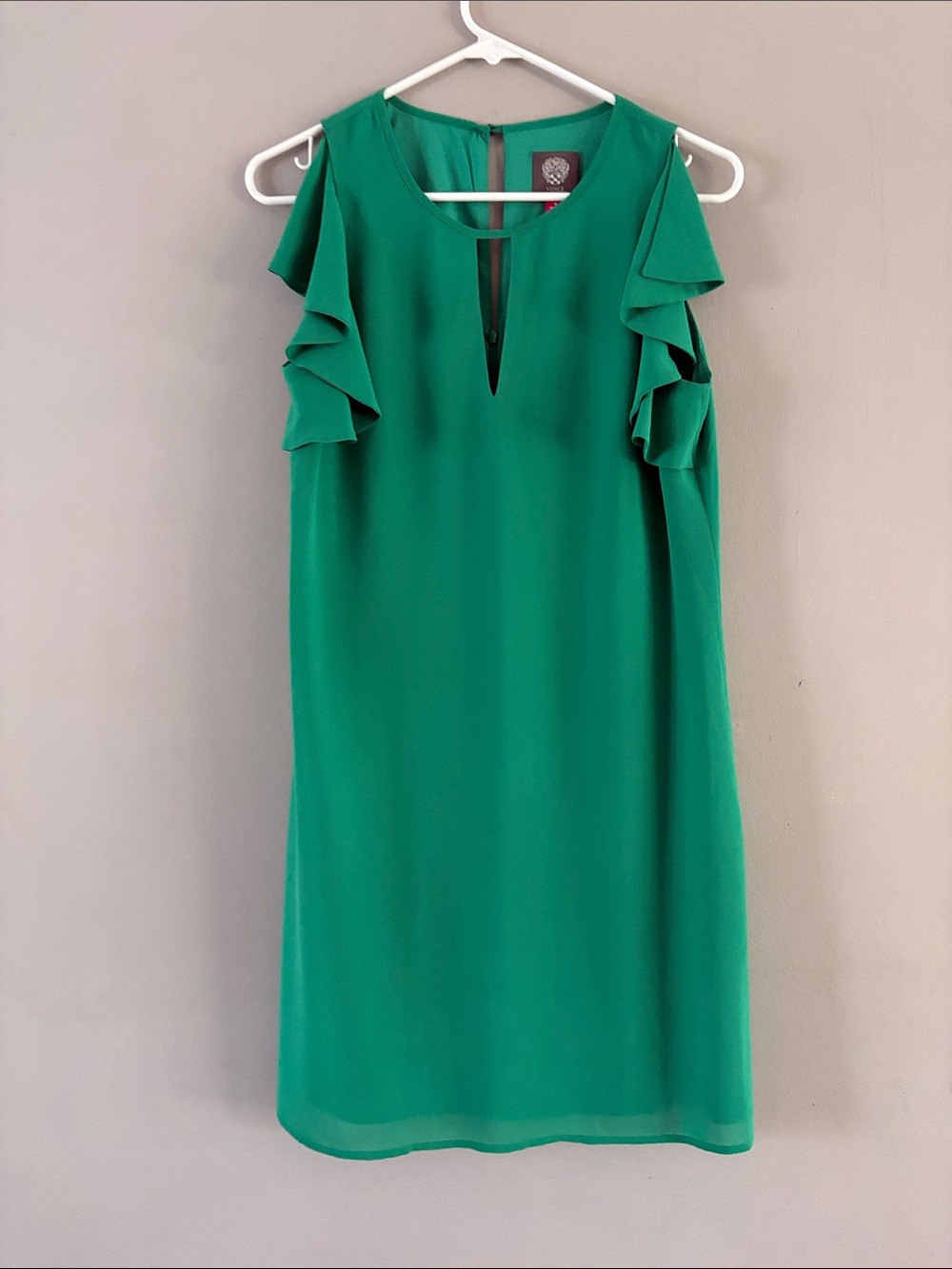 🎊Vince Camuto Emerald Green Ruffle Sleeve Shift Dress - Picture 2 of 8